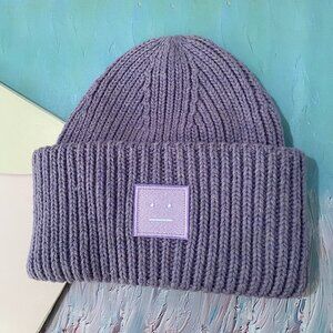 Acne Studios Purple Square Smiley Face Knitted Hat